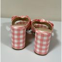 Draper James RSVP Pink White Gingham Plaid Checkered Bow Peep-Toe Open-Toe Heels Sandals Slides Shoes Size 8.5 🤍🩷 Photo 5