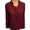 Harper  Lace Up Grid Print Blouse Sz L Photo 0