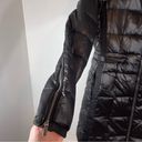 BCBG MAXAZRIA Long Puffer Coat Black Shiny Metallic Full Zip Size Small Photo 5