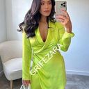 ZARA  SHORT SATIN DRESS WITH SHOULDER PADS LIME Photo 0