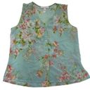 Oscar de la Renta  Tank Top Womens Small Blue Floral Pink Label Button Vintage Photo 0