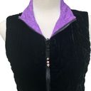 Coldwater Creek  Vest Small Quilted Velvet Silk Reversible Zip up Black Purple Photo 2
