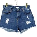 Avec Les Filles  Anthro Dark Wash Long Distressed Denim Shorts Size 29/8 Photo 0