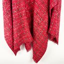 Chico's CHICO’S Red Checkered Plaid Metallic Tweed Fringe Trim Poncho Shawl, One Size Photo 3