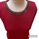 Cynthia Rowley Red with Diamond Gem Rimmed Round Neck Sleeveless Zip Back Top S Photo 2