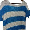 BKE  blue and tan striped sequin shirt sleeve knit sweater size M Photo 6