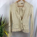 J. McLaughlin  Tan & Gold Fringe Woven Long Sleeve Cardigan Jacket XS Photo 0