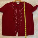Talbots  Cardigan Sweater Open Front w/ Top Clasp Bling Size Medium Dark Red Photo 6