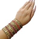 Bebe brand Golden bracelet cuff pink/orange rhinestones Indian beads style Photo 0