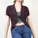 The Loft Vintage y2k Brown Crochet Knit Velvet Ribbon Shrug Cardigan Sweater Photo 0
