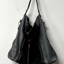 Moda Luxe Leather Hobo Purse Leather blue floral lining Zip Closure Black Grey Photo 0