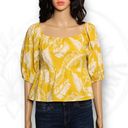 Sim & Sam  Puff Sleeve Leaf Print Square Neck Top Blouse Yellow & White Sz XL Photo 0