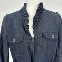 Lafayette 148  Full-Zip Belted Cotton Linen Blend Ruffle Denim Jacket Size 12 Photo 9