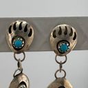 Sterling Silver Vintage Double Bear Claw Navajo  925 Turquoise Earrings Photo 1