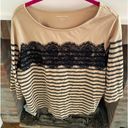 Coldwater Creek  XL Tan And Black Lace Stripes Shirt size XL 16 Photo 1