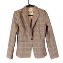 Mango MNG by  Pink Plaid Classic One Button Collared Career Blazer Women Sz 4 Photo 0