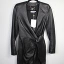 Misha Collection  Dianara Black Lamb Leather Faux Wrap Long Sleeve Mini Dress Photo 4