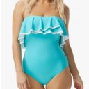 Coco reef Contours by  Womens Ruffle Strapless One Piece Swimsuit Blue 16 40C NWT Photo 0