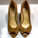 Kate Spade  Women’s Leather Suede Camel-Colored Crossover Front Peep Toe Wedges Photo 1