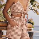 Lulus Lulu’s Midday Muse White and Tan Gingham Tie Front Crop Top, NWT, Size Medium Photo 2