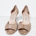 Manolo Blahnik  Sedaraby Camel Flesh Nude Suede Pumps Dorsay Beige Shoes Sz 37 6 Photo 4