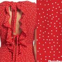 Bardot  x Revolve Red and White Polka Dot Ruffle Mini Faux Wrap Dress Tie Back Photo 4