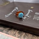 Daisy Baby Blue  Floral Brown Agate Bohemian Size 7 Ring Photo 9