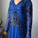 Oleg Cassini Vintage  Blue Beaded Silk Shift Dress Size 14 Photo 1