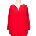 Pleione Red Flowy 3/4 Elastic Cuffed Sleeve Business Casual V-Neck Blouse Photo 0