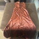 Women’s Brown Full Length Prom Party Dress Criss Cross Straps Leg Slit Size 4 Photo 13