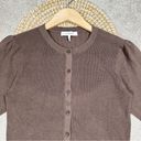 frame denim Frame Shrunken Silk Blend Cardigan Sweater Knit 3/4 Sleeve in Dark Chocolate L Photo 4