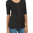 Carmen Marc Valvo  Black Ribbed Slim Half Sleeves Lace Blouse Top Small Photo 10