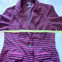 Soho Apparel  Ltd. Women's Medium Maroon and Black Striped Blazer Photo 2