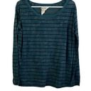 We The Free  Lightweight Green/black Striped Raw Collar Long Sleeve S/P Photo 0