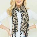 Ryu NEW  Black Floral Scarf with Pom Pom Lace Detail Fringe Accents Photo 0