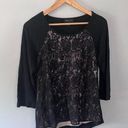 AB Studio  Lace Front 3/4 Quarter Sleeve Black Shirt Blouse Small Photo 0