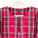 J.Crew  100% Cotton Tartan Plaid Puff-Sleeve Keyhole Poplin Blouse Red Large Photo 11