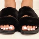 Wild Diva Black Faux Fur Double Band Slides Photo 0