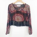 Gypsy Warrior  Top Size Medium Fringe Long Sleeve Crop Boho Bohemian Cropped Photo 0