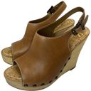 Sam Edelman  Camilla Peep Toe Wooden Wedge Studded Detail Saddle Brown Leather 6 Photo 10