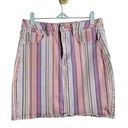 Ella Moss  High Rise Denim Mini Skirt in Rainbow Stripe Pink Purple US 27 Photo 0