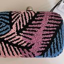 Anthropologie Palm Beaded Box Clutch, Pink/Blue Photo 0