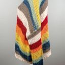 Elan  Sweater Rainbow Oversized Open Knit Stripes Large V-Neck Photo 9