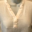 Garnet Hill  Textured Gauze Top Blouse Sz. 8 White V~Neck Long Sleeve Boho Style Photo 2