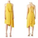 Halston Heritage  Yellow Draped Dress Asymmetrical Cocktail Dress Photo 1