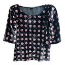 Ann Taylor  Velvet Polka Dot Oversized Short Sleeve Blouse Black Pink Small Photo 5