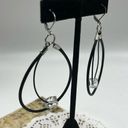 Swavorski Swarovski Crystal Black Two Leather Cord Dangle Earrings-  Handmade NEW Photo 2