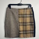 SheIn Split Design Tartan Plaid Checkered Solid Back Mini Skirt Large Tan Black Photo 0