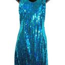 Vintage 90s Teal Sequin Mini Dress Concert Party Cocktail Sleeveless Mermaid Photo 0