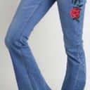 Umgee Floral Embroidered High Rise Raw Hem 5 Pocket Flare Jean 30 Photo 0